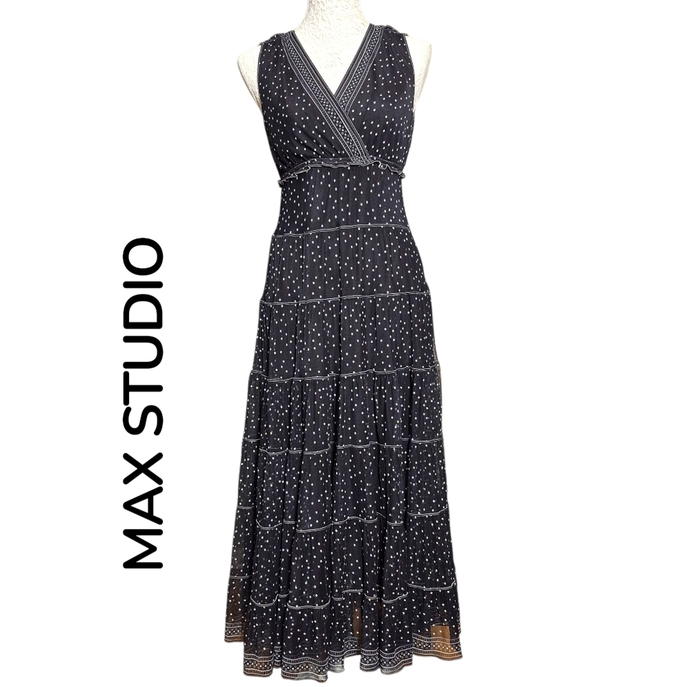 Max Studio Black and White Polka Dot Mesh Maxi Dress NWT